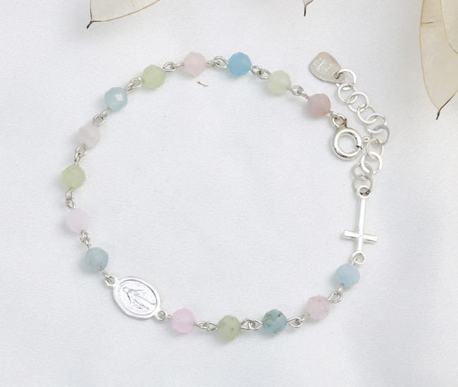 1887 bransoletka  różaniec srebro 925 pastelowa - morganit