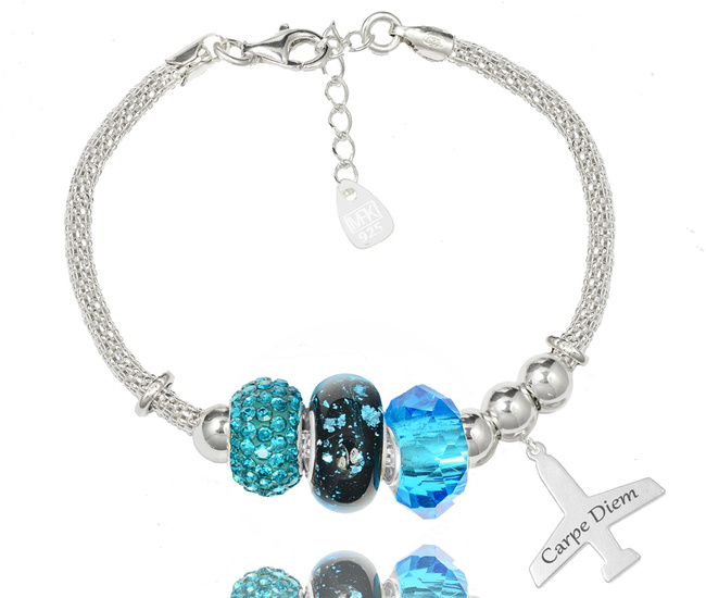 1305 bransoletka grawerowana samolot beads srebrna morska