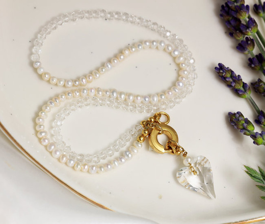 1383/3 naszyjnik srebrny 925 pozłacany z perełkami serce