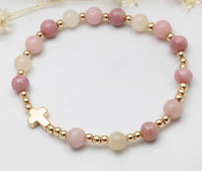 pozłacana bransoletka różaniec 1760/3 kamienie naturalne