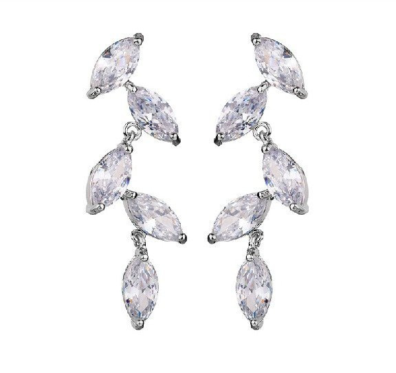 Kol 599/909 Kolczyki na ślub, długie z cyrkoniami jodełki