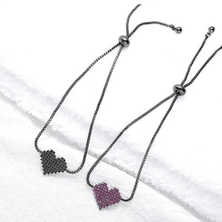 BR599/890 czarny rod CYRKONIE BRANSOLETKA serce piksele