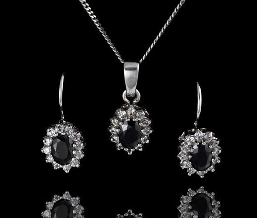 480/245 komplet srebrny z czarnymi cyrkoniami