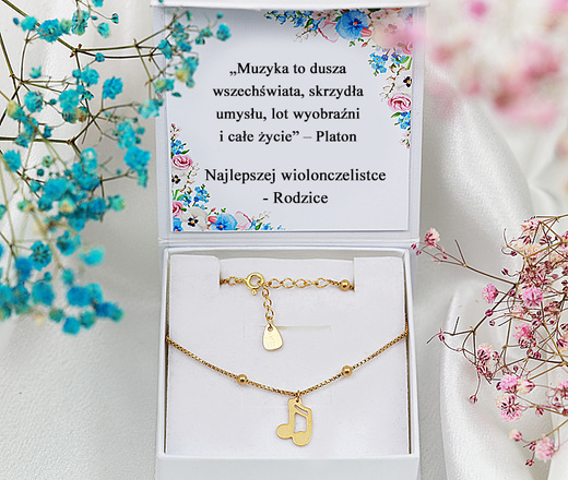 1641/1 bransoletka grawerowana srebro 925 pozłacane kuleczki nutka