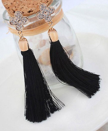 Kol 599/749 KOLCZYKI złote, czarne frędzle, chwosty