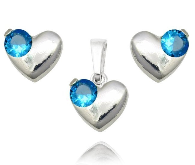 480/324  Komplet srebrny 925, serca z cyrkonią błękitną kolczyki, wisiorek .