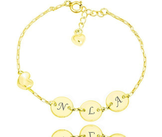 1259 bransoletka grawerowana srebrna 925 pozłacana serduszko kółeczka