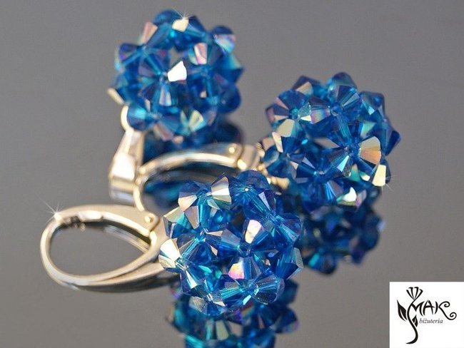 KPL166/RĘCZNIE PLECIONE KULE CAPRI BLUE KOMPLET KRYSZTAŁY SWAROVSKI ELEMENTS