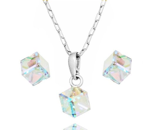 1230 komplet Swarovski Elements srebro 925  kostki tęczowe