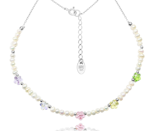 1276 naszyjnik srebrny 925  perełki naturalne kwiaty Swarovski