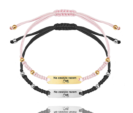 1638/7 bransoletki stalowe dla pary z grawerem na sznureczku