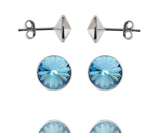 696 Kolczyki Swarovski Elements 6 mm srebro 925 aquamarine błękitny