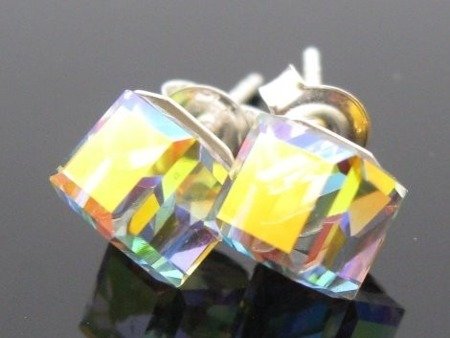 CAB Kolczyki z kryształów SWAROVSKI ELEMENTS  6mm sr. 925, sztyft CRYSTAL AB