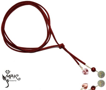 NK740 NASZYJNIK choker srebro 925 BORDO sznurek Swarovski Elements