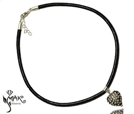 NK742 NASZYJNIK choker srebro 925 CZARNY serce